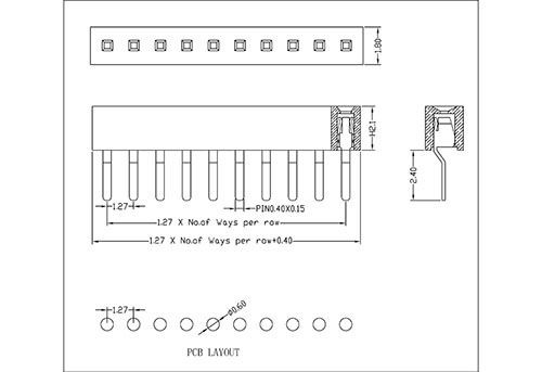 1.27 mm Female Header Single Row Straight Type FHCS01-XXSXXX