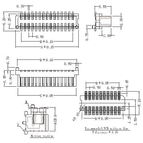 0.8mm Board to Board connector,male, mating Height=4.5~5.2mmBB0.8M-XXXX01