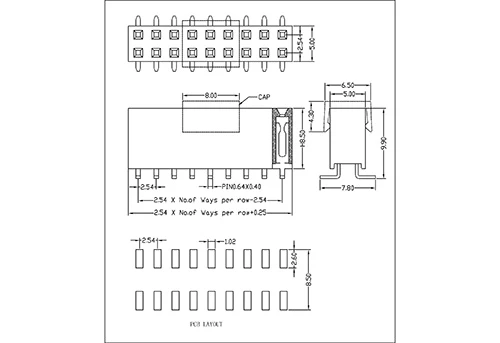 2.54 mm Female Header Dual Row SMT Type H8.5 FHEM14-XXDXXX 2.54 mm Female Header Dual Row SMT Type H8.5 FHEM14-XXDXXX
