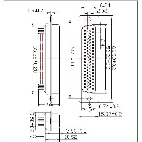 HDP02-F78XXXX D-SUB PCB Female Four Row 78 Pin(Pitch=2.41mm)Straight(stamped Pin) 4