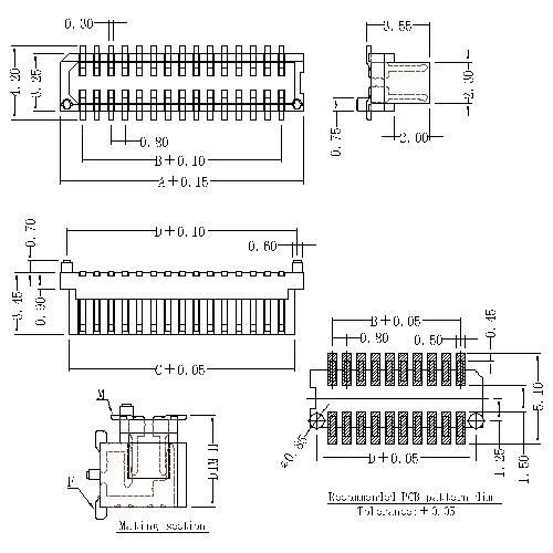 0.8mm Board To Board Connector Male Mating Height=4.5~5.2mm BB0.8M-XXXX01